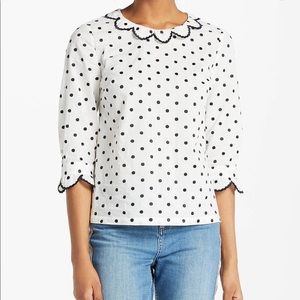 Boden Polka Dot Top Embroidered Ruffle Size 2